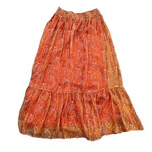Pablo French Designer Women’s Silk Blend Skirt Orange Size XS Lined Boho Floral